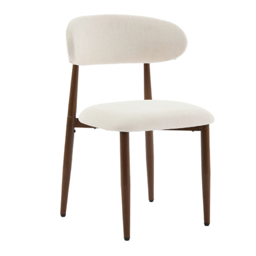 Set of 2 Metal Dining Chairs with Upholstered Seat, Woodgrain Frame, Beige Kitchen Chairs
