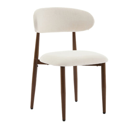 Set of 2 Metal Dining Chairs with Upholstered Seat, Woodgrain Frame, Beige Kitchen Chairs
