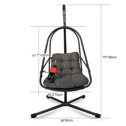 Swing Egg Chair with Stand Indoor Outdoor Wicker Rattan Patio Basket Hanging Chair with C Type bracket