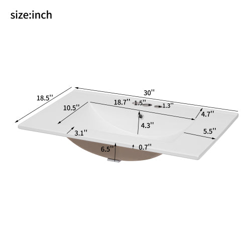 30" Vintage Bathroom Vanity with Ceramic Sink, with 3 Holes Single Ceramic Sink, Bathroom Storage Vanity Cabinet with 2 Soft Closing Doors
