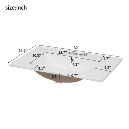 30" Vintage Bathroom Vanity with Ceramic Sink, with 3 Holes Single Ceramic Sink, Bathroom Storage Vanity Cabinet with 2 Soft Closing Doors