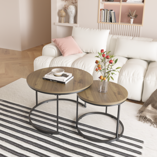 27.6inch  Nesting Coffee Table Set of 2 MDF Marble Top Metal Frame Side Tables