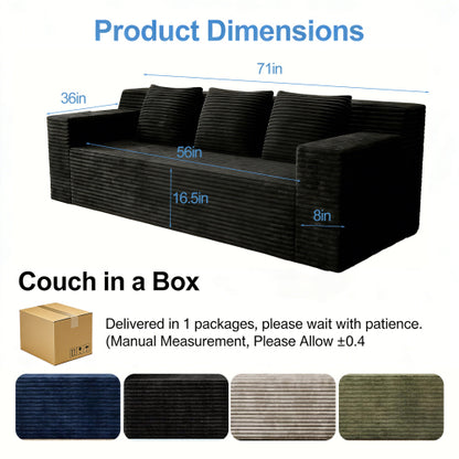 71 inch  Corduroy Modular L-Shaped 3-Seater Sofa, No Assembly Required