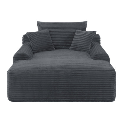 Grey Convertible Striped-Corduroy Boneless Chaise Lounge Sleeper Sofa-Bed Wide Armrest & Throw Pillows No-Assembly