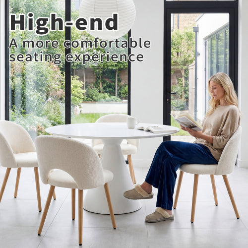 Teddy Velvet Dining Accent Chairs with Wood Legs, Set of 2, White