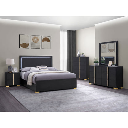 Black 2-Drawer Nightstand with Gold Accents, Modern Art Deco Bedside Table