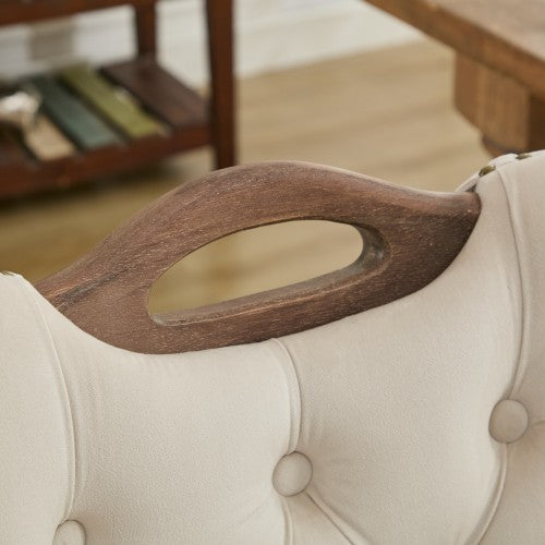 Set of 2 Beige Hand Tufted Velvet Dining Chairs, Solid Wood Handles Vintage Copper Nail Curved Wood Legs