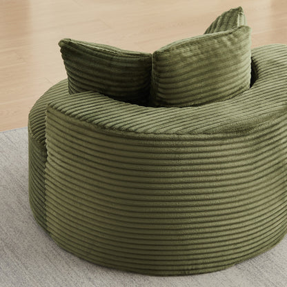 43-Inch Round Corduroy Single Lounge Chair with 3 Pillows, Non-Slip Base Compressed Shipping for Bedroom Game-Room Living-Room