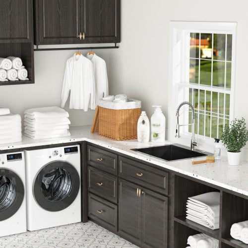 Laundry Sink Drop In - 25" x 22" x 12" Laundry Utility Sink 16 Gauge Stainless Steel Drop In Topmount Gunmetal Black 12 Inch Deep Single Bowl Above Counter Utility Laundry Room Sink Basin