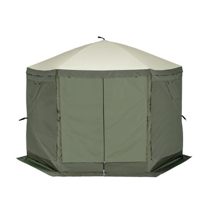 Pop Up Gazebo Tent, Pop-Up Screen Tent 6 Sided Canopy Sun Shelter with 6 Removable Privacy Wind Cloths & Mesh Windows, 10x10FT Quick Set Screen Tent with Mosquito Netting, Army Green