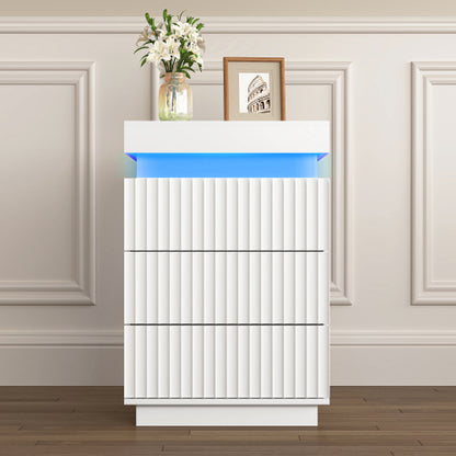 2 Pack White Nightstand, Sliding Top Charging Station & RGB LED Wave Panel Drawers