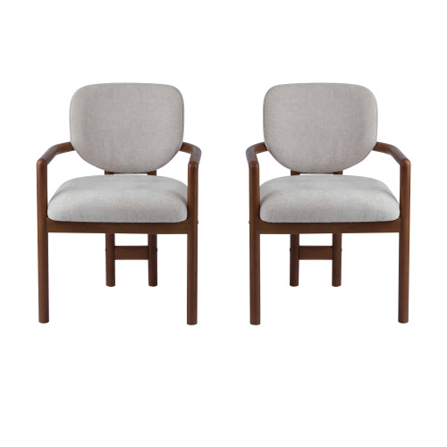Set of 2 Beige King Louis Rubberwood Arm Dining Chairs, 300 LBS Weight Capacity