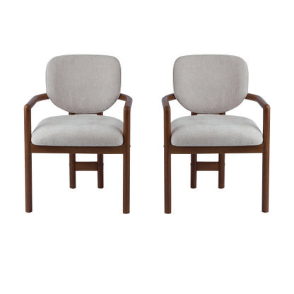 Set of 2 Beige King Louis Rubberwood Arm Dining Chairs, 300 LBS Weight Capacity