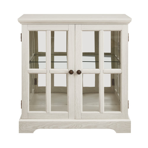 White Retro 7-Color Bluetooth LED Lattice Glass Display Cabinet