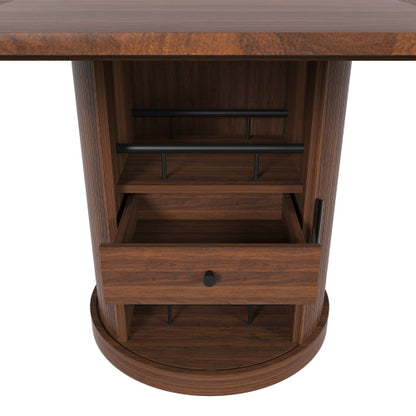 Extendable Oval Dining Table with 2-Tier Storage, Walnut Brown