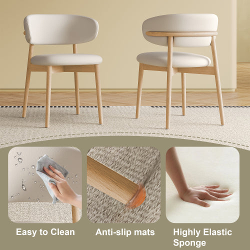 Set of 2 Natural Oak Mid-Century Dining Chairs, Minimalist Solid Wood Side Chairs Easy Assembly
