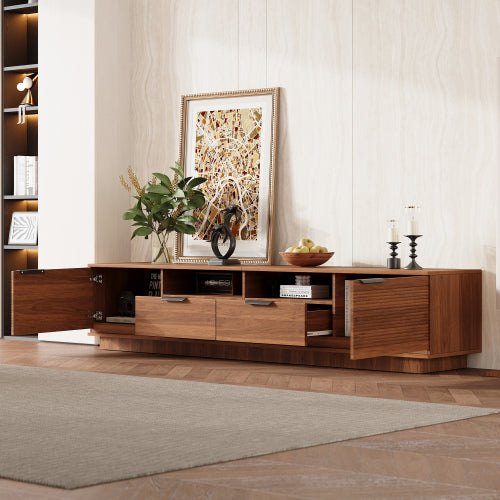 78.7 inch Walnut Wave Fluted TV Stand Legless Media Console Fits Up To 85 Inch TV