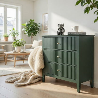 32inch Green Fluted 3-Drawer Nightstand