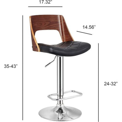 Bentwood Contemporary Modern Stylish Wood Back Adjustable Swivel Bar Stool with Diamond Quilted Finish Curved Seat and Back