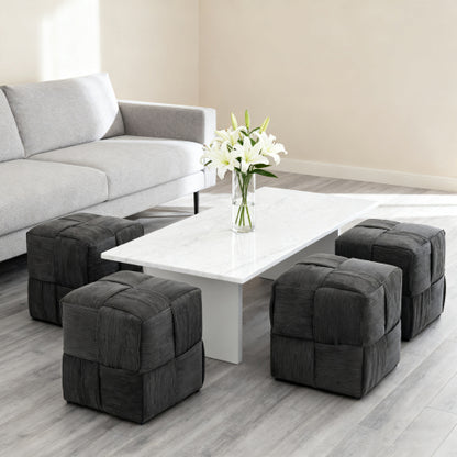Grey Square Corduroy Ottoman Footrest, 300 LBS Engineered Wood Frame No-Assembly Vanity Stool
