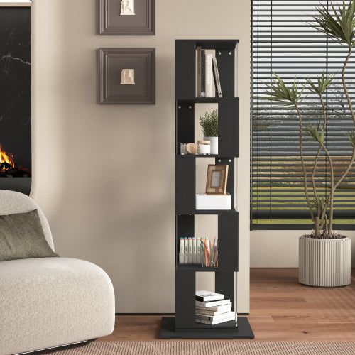 360° Rotating Bookshelf with Acrylic Plate, 5-Tier Tall, Floor Rack Simple Bookcase, Modern Display Shelf for Living Room/Home Office/ Bedroom