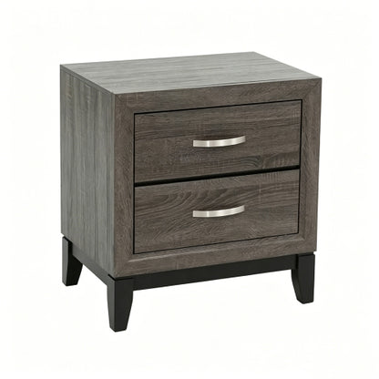 Modern 2 Drawer Nightstand with Wood Grain Finish, Solid Wood Frame Bedside Table
