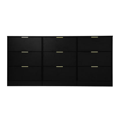 Black 9 Drawer Dresser, 63" Large Deep Chest of Drawers, Wooden Dresser Storage Cabinet with 9 Drawers for Bedroom, Long Dressers for Living Room, Hallway