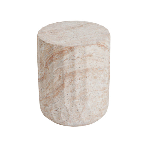 Outdoor/Indoor Lightweight Concrete Side Table,Cylinder Travertine Finish Accent Table