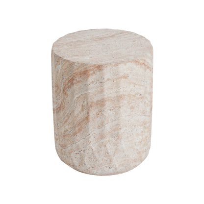 Outdoor/Indoor Lightweight Concrete Side Table,Cylinder Travertine Finish Accent Table