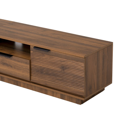 78.7 inch Walnut Wave Fluted TV Stand Legless Media Console Fits Up To 85 Inch TV