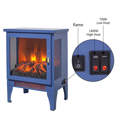 17 inch Freestanding Electric Fireplace Stove heater with 3D Flame effect,Classic Blue