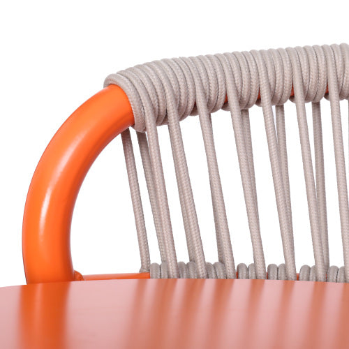 Outdoor 29" Seat Height Aluminum Frame Barstools with Rope-woven Scallop-shaped Backrest, Set of 2, Orange