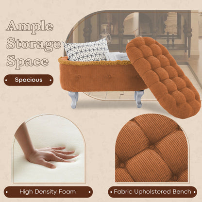 Orange Fringed Button Tufted Storage Ottoman Bench, 29.5 Inch Upholstered End of Bed Bench for Entryway Bedroom