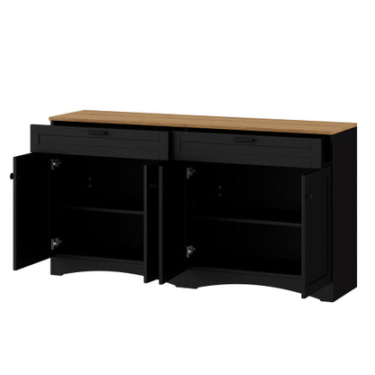 Black Farmhouse Wood Grain Top TV Stand With 2 Drawers For 70 Inch TV