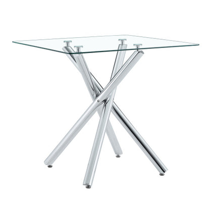 Modern Electroplated Metal Leg Bar Table with Tempered Glass Top, Sturdy Cross-Leg Pub Table for Home Bar, Kitchen Island, Living Room