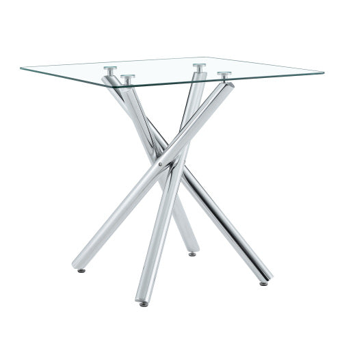 Modern Electroplated Metal Leg Bar Table with Tempered Glass Top, Sturdy Cross-Leg Pub Table for Home Bar, Kitchen Island, Living Room
