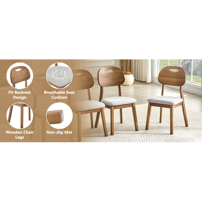 Set of 2 Walnut Solid Wood Dining Chairs, Hollow Back Chairs with Gray Fabric Cushion