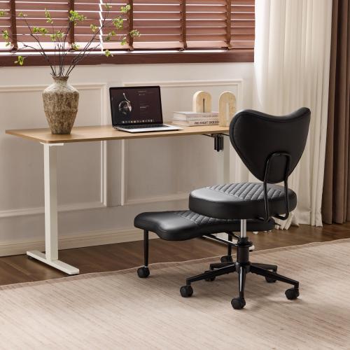 Upgraded Ergonomic Cross Legged Swivel Chair, Adjustable Height and PU Leather, Meditation& ADHA Chair with Back Support, Home and Office,Yoga Chair, Black