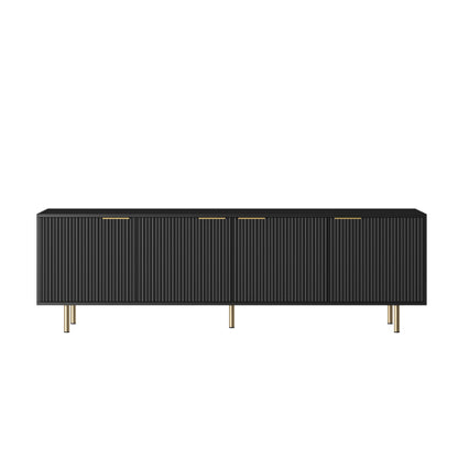 Black Fluted 68 Inch Modern TV Console, Storage Media Cabinet for TVs Up to 55 Inch
