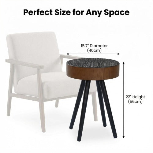 15.7inch  Mini Round Wooden Side Table, Black & Brown
