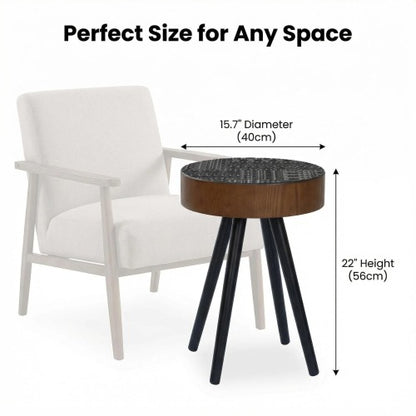 15.7inch  Mini Round Wooden Side Table, Black & Brown