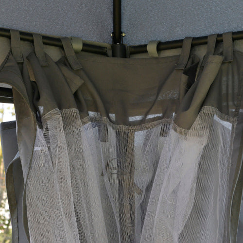 Outsunny 12' x 12' Round Outdoor Gazebo, Patio Dome Gazebo Canopy Shelter with Double Roof, Netting Sidewalls and Curtains, Zippered Doors, Strong Steel Frame, Grey