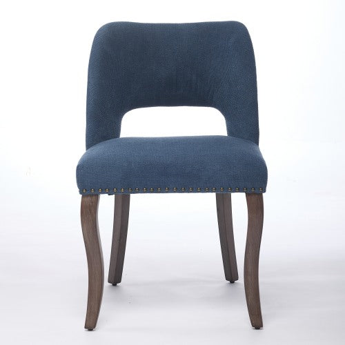 Wooden Dining Chairs Set of 2, Fabric Upholstered Dining Room Chairs with Hollow-Out Back Design, Blue
