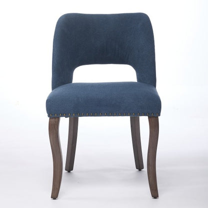 Wooden Dining Chairs Set of 2, Fabric Upholstered Dining Room Chairs with Hollow-Out Back Design, Blue