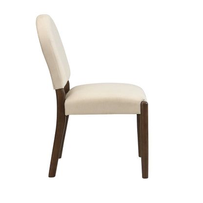 Armless Upholstered Rubberwood Dining Chairs, Set of 2, Beige/Walnut