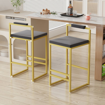 2-Pack Gray Velvet Bar Stools, Gold Metal Frame with Footrest