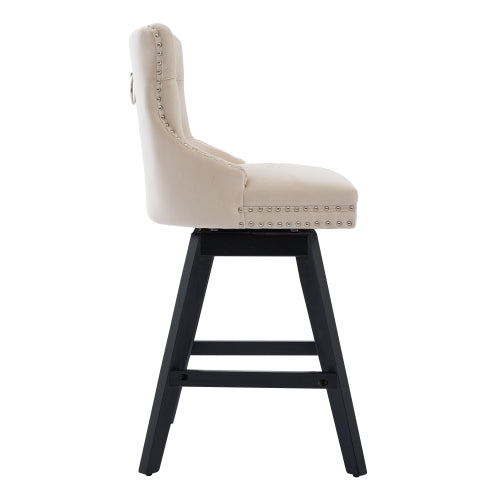 Swivel Velvet Barstools with Button Tufted Decoration and Wooden Legs, and Chrome Nailhead Trim, Leisure Style Bar Chairs,Bar stools, Set of 2 (Beige)