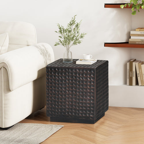 Outdoor Side Table, Patio End Table Cube, MGO Fluted Coffee Table for Outside, Garden, Backyard, Poolside Accent Table, Antique Copper