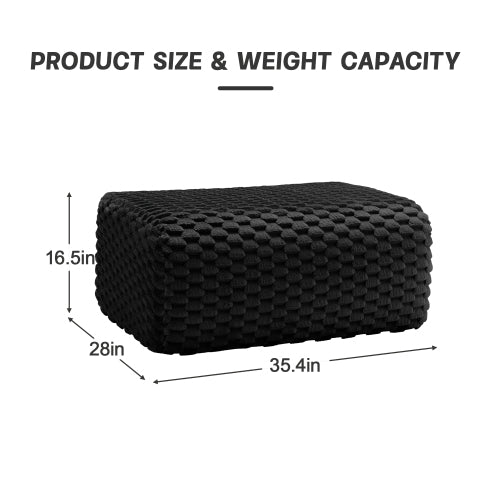Black Flannelette Modular Ottoman, Ready-to-Use Upholstered Footrest Stool with Anti-Slip Buckle Base