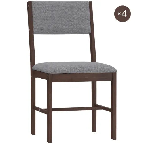 Set of 4 Walnut Rubberwood Dining Chairs, Gray Linen Upholstered Kitchen Chairs with H-Support Frame